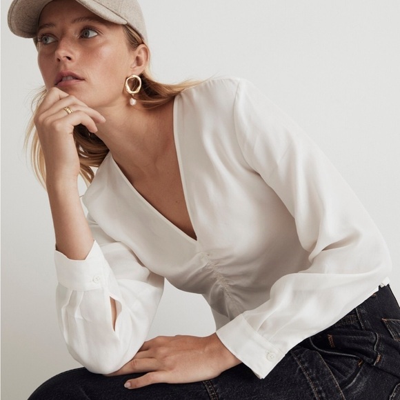 Madewell Brushed Ruched-Front Top lighthouse - Picture 1 of 6